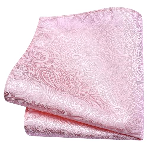 GUSLESON 3.15"（8cm） Mens Tie and Lapel Pin Paisley Necktie Hankerchief Cufflinks Set for Men - color: Light Pink