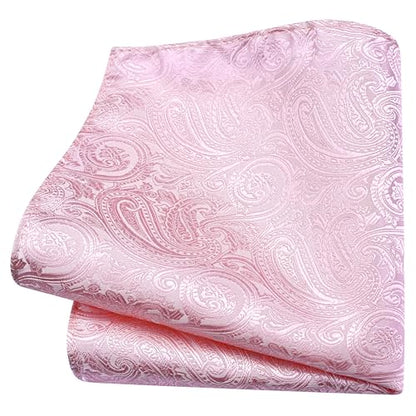 GUSLESON 3.15"（8cm） Mens Tie and Lapel Pin Paisley Necktie Hankerchief Cufflinks Set for Men - color: Light Pink