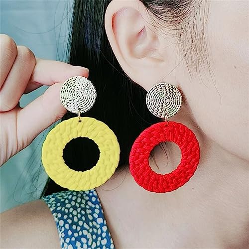 Boho Acrylic Geometric Round Braided Drop Dangle Earrings for Women - color: Purple