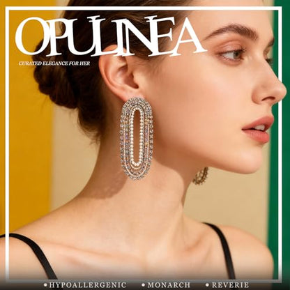 Fringe Dangling Tassel Earrings for Women, Handcrafted Chandelier Long Bohemian Beaded Cubic Zirconia Crystal Imitation Pearls Inlay Statement Boho Chain Hook Earrings for Wedding Party - color: Colorful Clear crystal