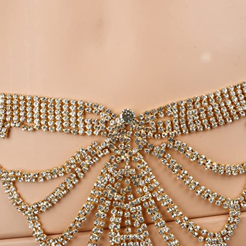 Sparkle Full Rhinestone Sexy Bra Chain Body Chain Set Crystal Beach Luxury Jewelry for Women - color: Golden
