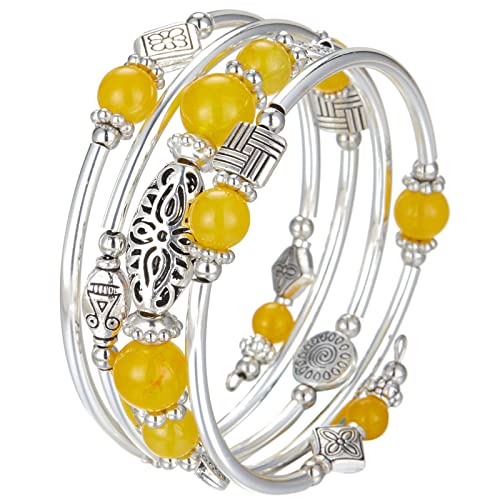BULINLIN Layered Wrap Bangle Turquoise Bracelet - Bead Bracelet with Natural Agate Stone, Gifts For Women - color: 03-Yellow