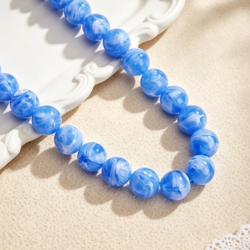 Chunky Beaded Necklace for Women Trendy Boho Collar Statement Necklace Large Round Resin Beads Choker Necklaces Summer Beach Jewelry Gifts - color: Clear Blue