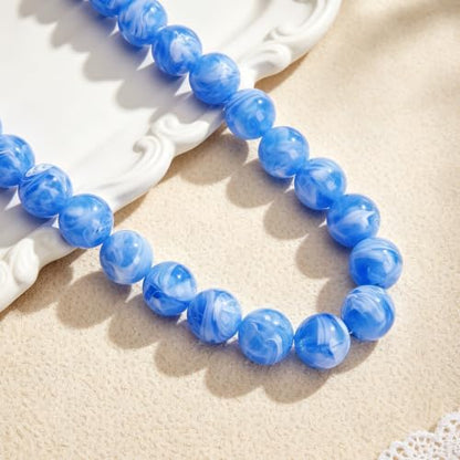Chunky Beaded Necklace for Women Trendy Boho Collar Statement Necklace Large Round Resin Beads Choker Necklaces Summer Beach Jewelry Gifts - color: Clear Blue