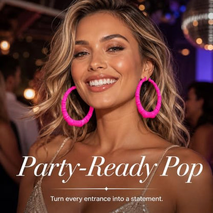 Big Chunky Gold Hoop Earrings for Women Beaded Large Statement Earrings Lightweight Fashion Jewelry Daily Wear Party Gift - color: C3:hot pink