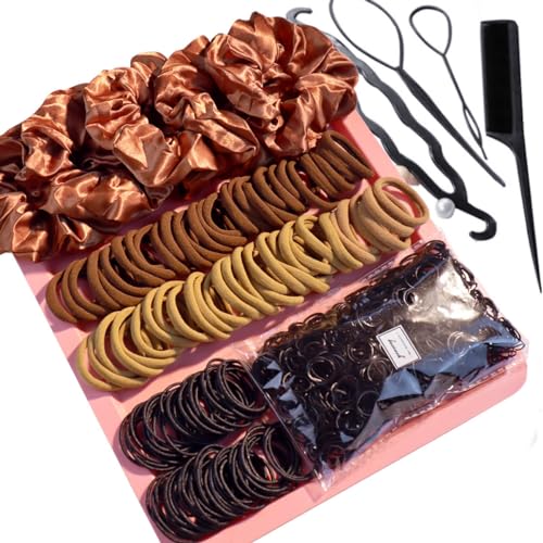 YANRONG 1159PCS Hair Accessories for Woman Set Seamless Ponytail Holders Variety Hair Scrunchies Hair Bands Scrunchy Hair Ties For Thick and Curly (1159PCS (Fashion Brown)) - color: Brown color 3