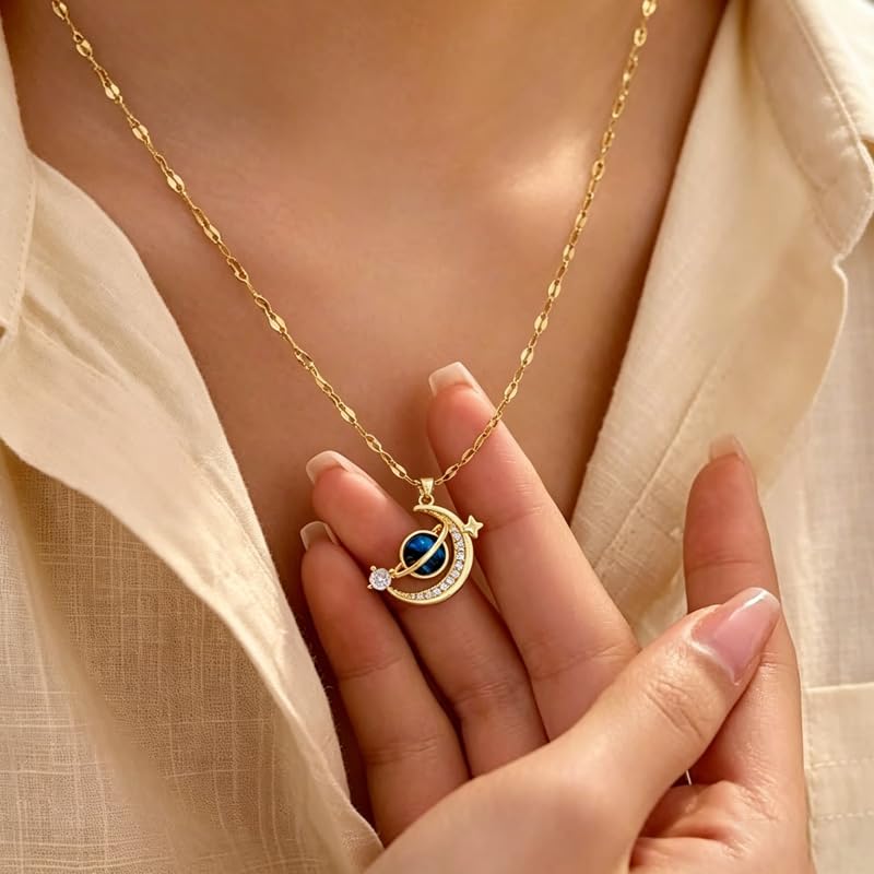 Women'S Pendant Necklace, Star And Moon Element Necklace, A Fashionable Accessory Suitable For Everyday Wear - color: Gold