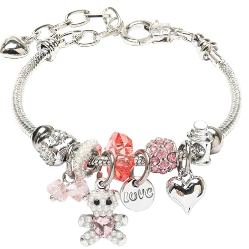 DS Charm Bracelets for Girls Adjustable Silver Stainless Steel Gift Box | Cute Cartoon Charms,Friendship Jewelry,Birthday Gifts,Teen Kid Fit, Tarnish Resistant,Stackable Trendy Daily Wear - style: Silver-bear