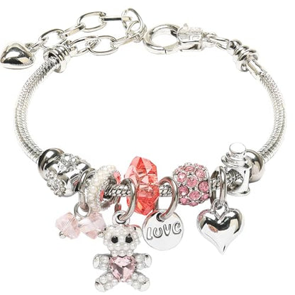 DS Charm Bracelets for Girls Adjustable Silver Stainless Steel Gift Box | Cute Cartoon Charms,Friendship Jewelry,Birthday Gifts,Teen Kid Fit, Tarnish Resistant,Stackable Trendy Daily Wear - style: Silver-bear