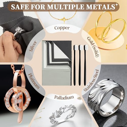 6 PCS Large Silver Polishing Cloth Kit, 3 Pack 10" x 12" Jewelry Cleaner Cloths with 3 Soft Brushes, Tarnish Remover & Scratch-Free Cleaner for Silver, Gold, Diamond, Coins, Watches, Deep Gray & Gray - color: Set of 3 Brushes + 3 Cloths(deep Gray, Light G