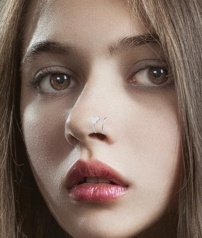 Akeoqi 16PCS Double Nose Ring Hoop For Single Piercing Stainless Steel Dangle Spiral Nose Rings Snake Flower Butterfly Planet Angel Wings Heart Ball Twist Earring Hoops Body Piercing Jewelry For Women - color: A: Silver-1