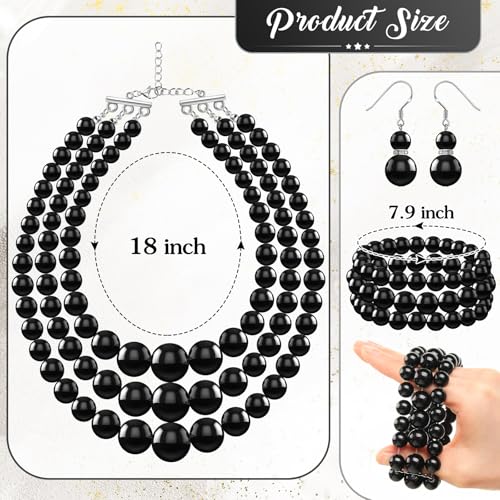 Haysandy Pearl Jewelry Set for Women 20s Jewelry Gift | Retro Layered Necklace Bracelet Earring, Costume Accessories for Derby Wedding Prom Party, Dress Matching Occasions - color: Black