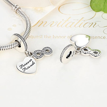 925 Sterling Silver Charms Pendants Mom Heart Dog koi fish Sea Turtle Football Charms for bracelet Pendants Beads Mom Sister Wife Family, Friends, Birthday gifts - style: Forever friend pendant