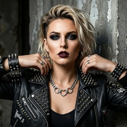 Stainless Steel O Ring Choker Necklace for Women Men Chunky Cuban Chain Collar Punk Statement Jewelry Gift for Edgy Streetwear & Aesthetic Outfits - color: Heart+O ring