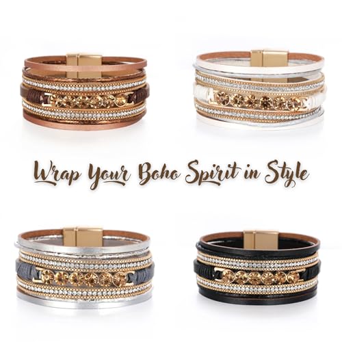 Mens Braided Leather Cuff Bracelet Multilayered Cubic Zirconia Cuff Gorgeous Black White Orange Silver Handmade Wristband Boho Bohemian Bangle Anniversary Birthday Stackable - style: Silver