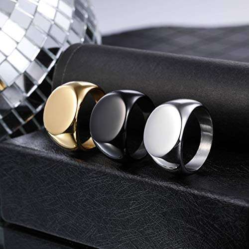 MeMeDIY Personalized Engraved Initial Monogram Oval Signet Ring for Men Women Customize Stainless Steel Letter Rings Valentine's Day Gift Jewelry, Bundle with Ring Size Adjusters - color: C1: Gold - Blank