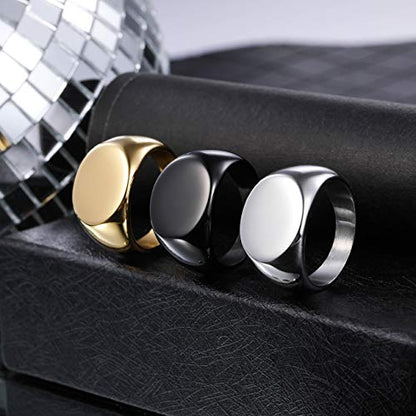 MeMeDIY Personalized Engraved Initial Monogram Oval Signet Ring for Men Women Customize Stainless Steel Letter Rings Valentine's Day Gift Jewelry, Bundle with Ring Size Adjusters - color: B1: Black - Blank