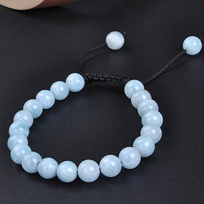 MASSIVE BEADS Natural Healing Power Gemstone Crystal Beads Unisex Adjustable Macrame Bracelets - color: Aquamarine, size: 6mm