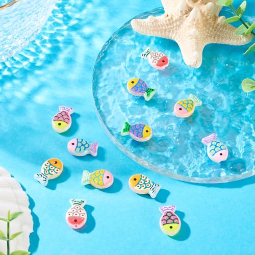 Cheriswelry 12Pcs Fish Lampwork Glass Beads Cute Fish Print Loose Spacer Beads Ocean Animal Bead 20x13mm for DIY Bracelet Necklace Earring Jewelry Making - color: 6 Color