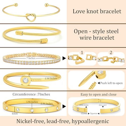 18 K Gold Plated Love Bangle Bracelet Stack Cuff Jewelry for Women Jewelry Set for Women Gift with Box - style: style2