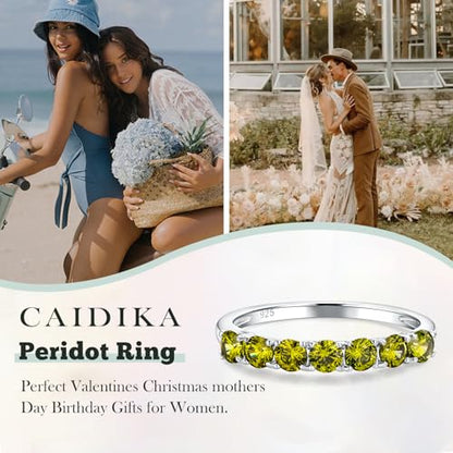 3.5mm Stackable Rings S925 Sterling Silver Created Birthstone & Cubic Zirconia Ring for Women Wedding Bands Anniversary Birthday Jewelry Size 6 to 10(with Box) - color: 08-Created Peridot-Aug
