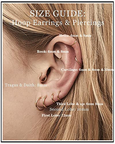 Unisex Dainty Tiny 18k Real Gold Plating Cartilage Huggie Hoop Earrings, 16G Surgical Steel Small Endless Hinged Hoops Earring for Earlobe Cartilage Helix Rook Daith Conch Nose Lip Body Piercing Jewelry - color: Gold 6mm