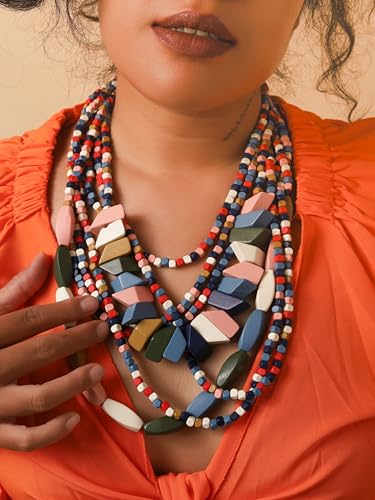 MINACHI Vintage Retro Wooden Beaded Multi Layered Long Necklace, Irregular Unique Shape Beads, Monochrome Style Women's Jewelry, Holiday Accessories - style: Necklace SL13-043
