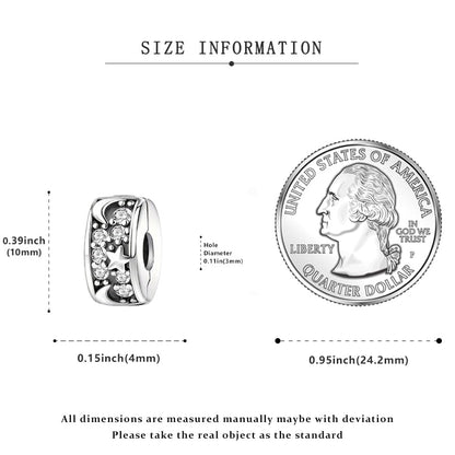 925 Sterling Silver Openable Clip Spacer Bead Fits Pandora Bracelet | Hypoallergenic Clip Stopper Charm, Star Clover Butterfly Floral Mom Heart Paved Zircon Gift for DIY Charm Bracelet Jewelry - color: Moon Star