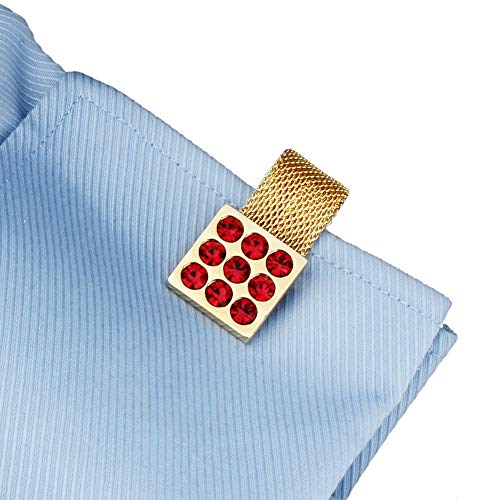HAWSON Mens Cufflinks with Chain - Stone and Shiny Gold Tone Shirt Accessories - Party Gifts for Young Men - color: 24K Gold Color+Siam Red Crystal 1