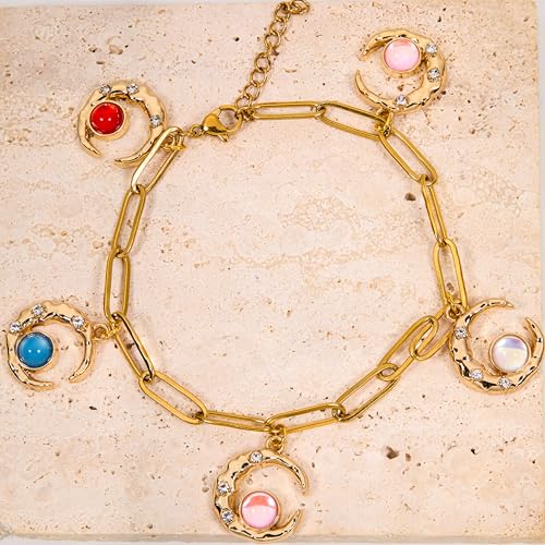 Gold-Tone Moon Charms with Rhinestones for DIY Jewelry Making - 20 PCS Metal Crescent Pendants for Bracelets, Necklaces, Earrings - Celestial Craft Supplies, Gift for Women and Crafters