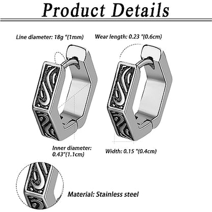 Aroncent 2-8Pcs Womens Mens Huggie Hoop Triangle Earrings Viking Runes Stainless Steel Ear Stud Novelty Black/Gold/Silver - color: D-Sliver Viking Earrings-4PCS