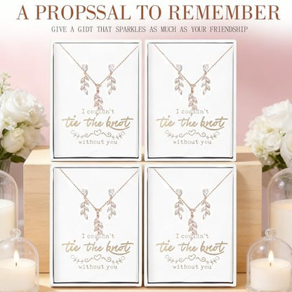 DHQH Bridesmaid Necklace Earrings Set Gifts I Couldn't Say I DO Without You Cubic Zirconia Leaf Pendant Necklace Bridesmaid Proposal Gift Set of 4 6 - color: rose-leaf-4set