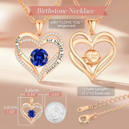 CDE Engraved Forever Love Heart Birthstone Necklace Jewelry Gifts for Women | Hypoallergenic,Nickel-Free & Lead-Free,3 x 3 mm 5A CZ Heart Pendant,Anniversary Christmas Birthday Gift for Girlfriend Wife - color: 09-Sept, style: Rose Gold Plated