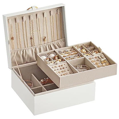 SONGMICS 2-Layer Jewelry Box, Jewelry Organizer with Handle, Removable Jewelry Tray, Jewelry Storage, Floating Effect, 8.1 x 9.4 x 4.3 Inches, Gift Idea, White UJBC165W01 - color: White
