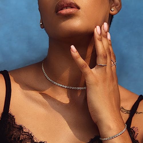 Zeffy Diamond Necklaces for Women, Dainty Gold Necklace 18k Gold Plated Layered Necklaces Simple Gold CZ Diamond Pendant Necklaces for Women Trendy Jewelry Gifts for Girls - color: Silver Jewelry Set