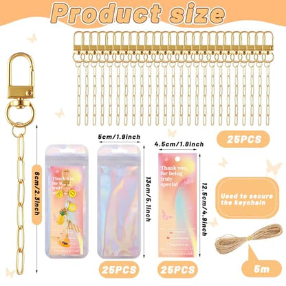 Wurosi 25Set Paperclip Keychain Making Kit with Gift Bags & Thank You Cards | Includes Keychain Clips, Extender Chains and Packaging Supplies, Perfect DIY Purse Handbag Key Chain Accessories Gift - color: 25 Set Gold Keychain Kit