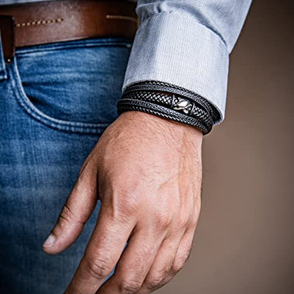 SERASAR Premium Leather Bracelet Men | Stainless Steel Magnetic Clasp | Three Colors | Jewelry Box Included - color: Silver, size: 20cm, style: Flake