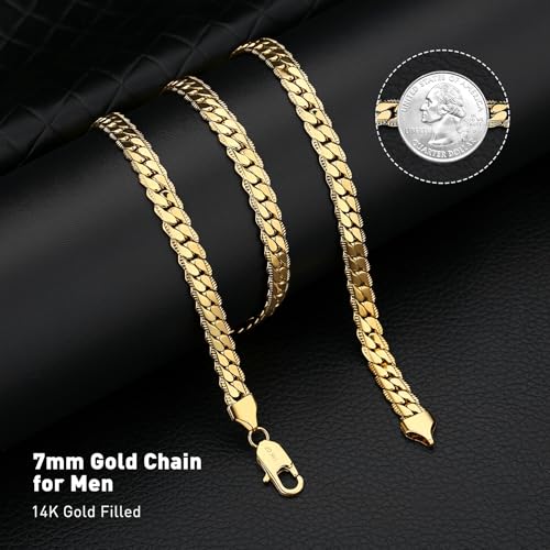 7MM Cuban Link Chain for Men Silver Chains, Silver Mens Chain Necklace,316L Stainless Steel and 14K White Gold /14K Gold Filled, Gold/Silver Chain for Men Necklace - style: 7MM-24 Inch Gold