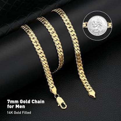 7MM Cuban Link Chain for Men Silver Chains, Silver Mens Chain Necklace,316L Stainless Steel and 14K White Gold /14K Gold Filled, Gold/Silver Chain for Men Necklace - style: 7MM-26 Inch Gold