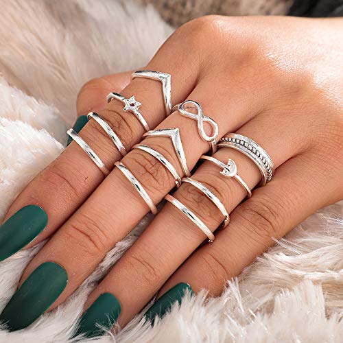 HUJUON 27-34PCS Knuckle Rings Set for Women Stackable Finger Ring Sets Vintage Joint Midi Rings Gold/Silver Star Moon Stacking Rings for Women - style: 34PCS