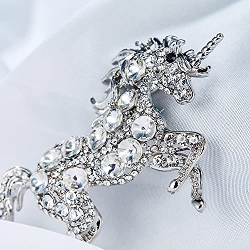 EVER FAITH Women's Austrian Crystal Running Unicorn Brooch - color: Clear Silver-Tone