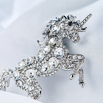 EVER FAITH Women's Austrian Crystal Running Unicorn Brooch - color: Clear Silver-Tone