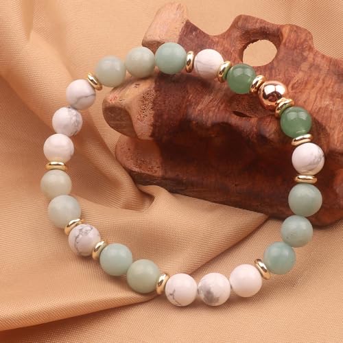 KSQS Healing Stone Bead Bracelet for Women, Natural Gemstones Balance Protection Bracelet, Spiritual Crystal Beads Bracelet Anxiety Relief with Meaning Card - color: Clarity
