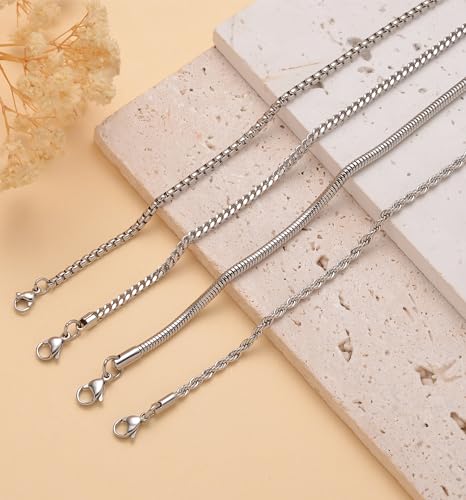 8Pcs Chain Bracelet Stainless Steel Curb Width Rope Figaro Cuban Link Paperclip Twist Chain Bracelets Set for Men Women 7.5/8.3/9.0 Inches