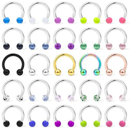 20/18/16/14G Horseshoe Septum Nose Lip Rings Smile Piercings 6/8/10/12/14/16mm Cartilage Helix Daith Earrings Surgical Steel Jewelry for Women Men - size: 14g*5/8in(16mm)