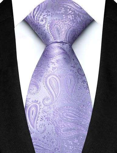 JEMYGINS Mens Paisley Tie and Lapel Pin Necktie Pocket Square and Tie Clip with Sets for Business Casual 4PCS - color: Lavender