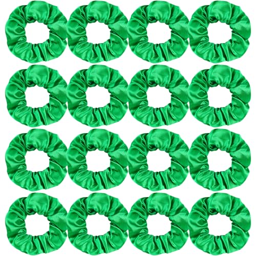 16 Pcs Satin Green Scrunchies Bridesmaid Proposal Gifts Hair Ties Scrunchies for Women Girls Bachelorette Party Favors (green) - color: green