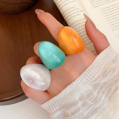 Kokoma Resin Statement Ring for Women Chunky Oval Dome Ring | Geometric Rings, Stackable Accessory, Fashion Jewelry, Daily Wear - color: Blue
