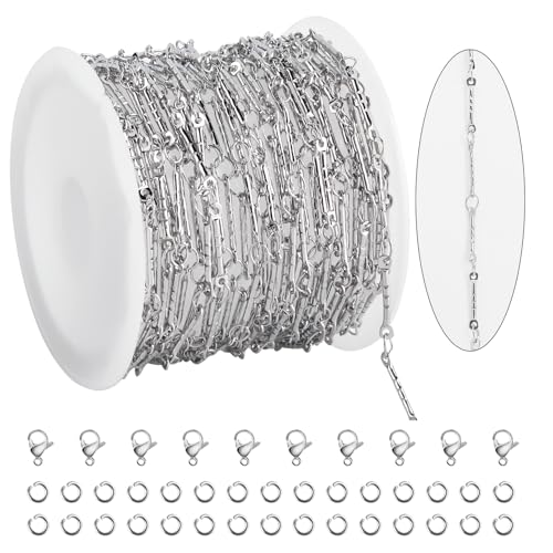 KYUNHOO 16.4FT/5M Silver Chain for Jewelry Making Texture Bar Link Chain | Stainless Steel Jewelry Chains 12MM Long Stick Chains with Clasps for Crafting - color: Stick Silver