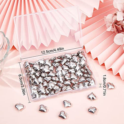 SUNNYCLUE 1 Box 100Pcs Valentines Day Puff Heart Charm 316 Stainless Steel Love Charms Silver Hearts Charms for Jewelry Making Charms DIY Necklace Earrings Crafts Women Adult Supply - color: 1 Box 100pcs Surgical Stainless Steel 3d Heart Charms